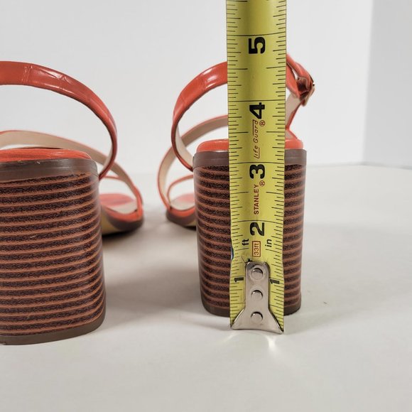 Halston Coral Vegan Leather Croc Pattern Strappy Sandal Block Heels Women Size 9 - Picture 6 of 11